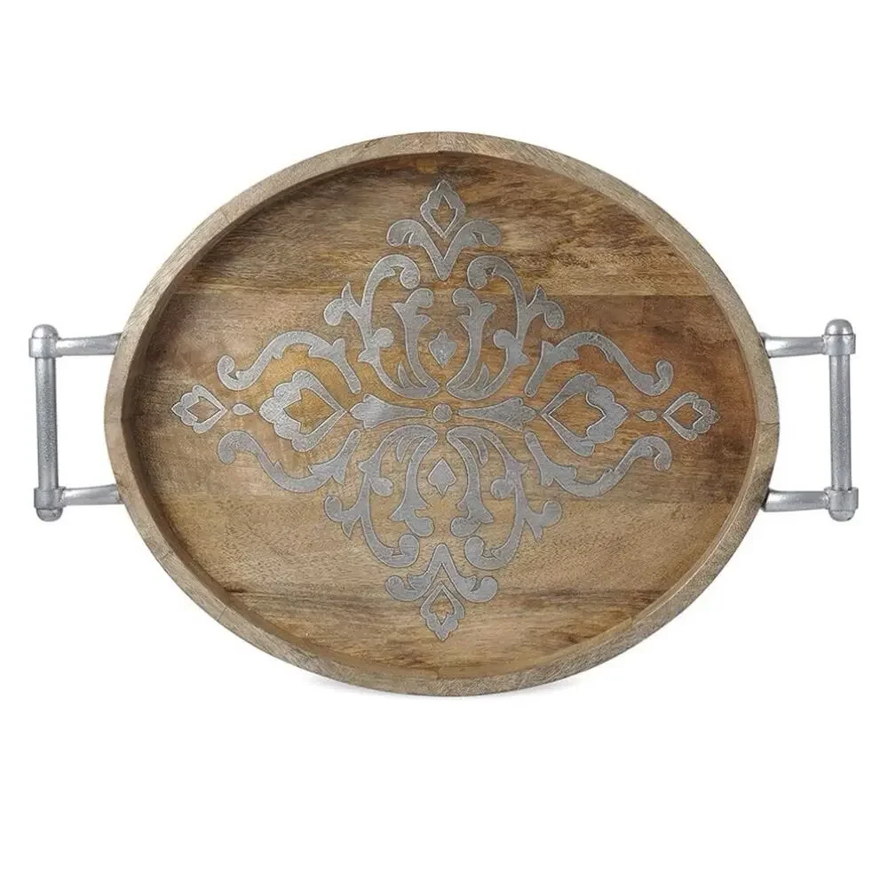 GG Collection Heritage Collection Oval Tray Featuring A Hand-Carved Metal Handle